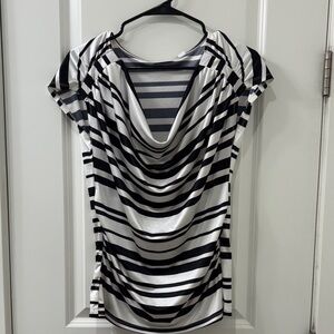 New York & Company Black and White Striped Blouse